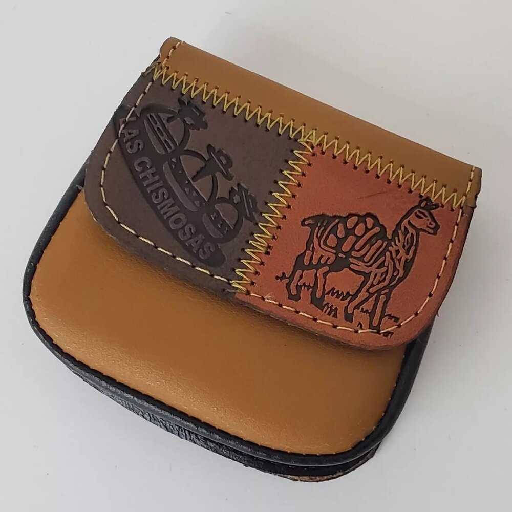 PERUVIAN GENUINE LEATHER PURSE COINS MEN'S WOMEN'S EMBOSSED LOGO DESIGN WALLET